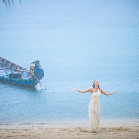 Rain. Ko Samui. Wedding photo shooting. Thailand.